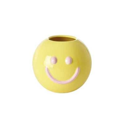 Keramik Vase Smiley hellgelb rund , Firma Rice